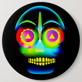 Halloween Neon Look Glow Blue Yellow Skull Button