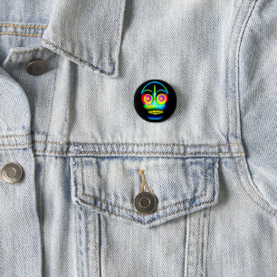 Halloween Neon Look Glow Blue Yellow Skull Button