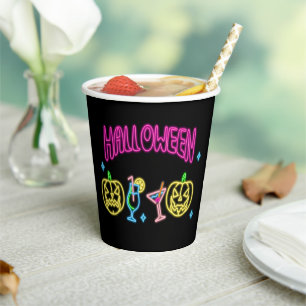 Halloween Neon Look Pumpkin Cocktail Party Pappbecher