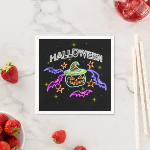 Halloween Neon Look Pumpkin Hat Fledermats Party Serviette
