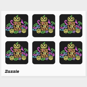 Halloween Neon Look Trick Leckerei Candy Party Quadratischer Aufkleber