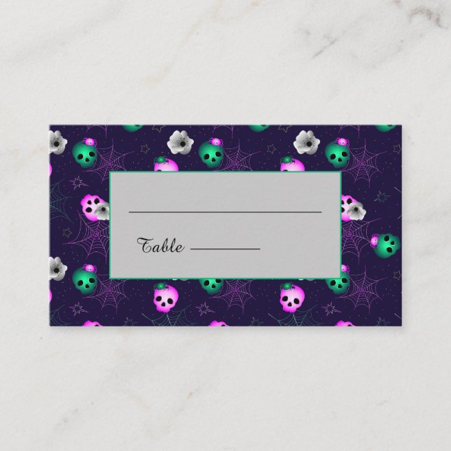 Halloween Neonrosa und grüne Glockenschnecken Platzkarte (Vorderseite)