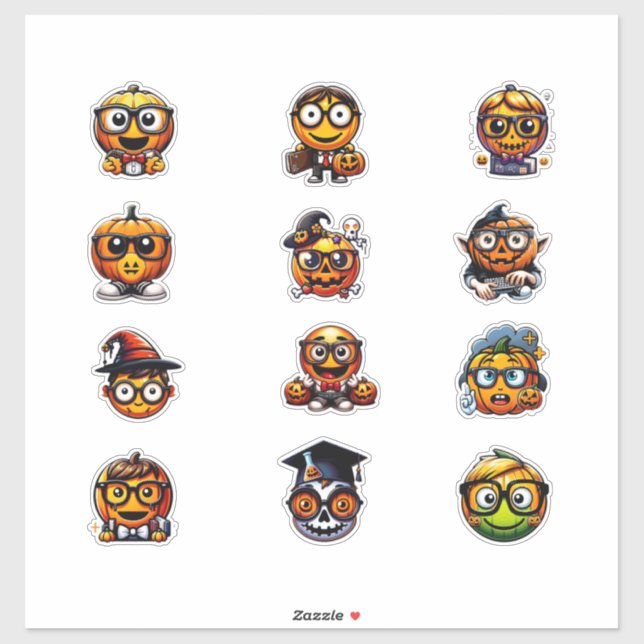 Halloween Nerd Emoji-like Pumpkin Stickers Aufkleber (Blatt)