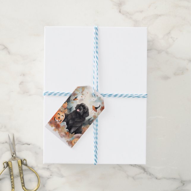 Halloween Neufundland mit Pumpkins Beängstigend Geschenkanhänger (Mit Garn)