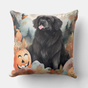 Halloween Neufundländer mit Kürbissen Gruselig Kissen