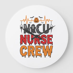 Halloween-NICU-Krankenschwester-Crew Vintage-Typog Große Wanduhr