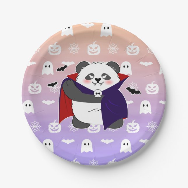 Halloween Niedlich Baby Panda Dracula Vampire Pappteller (Vorderseite)