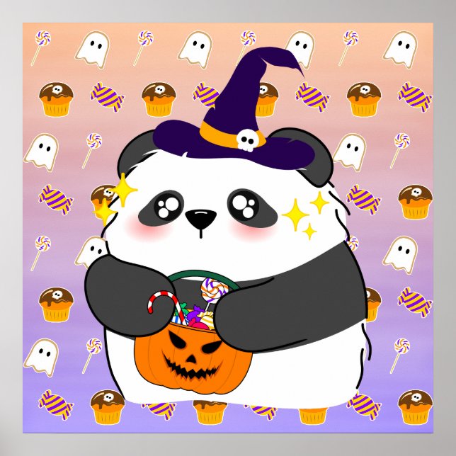 Halloween Niedlich Baby Panda Trick oder Treat Poster (Vorne)