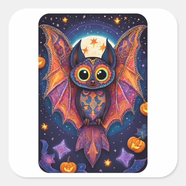 Halloween Niedlich Bat Alebrije Quadratischer Aufkleber (Vorderseite)