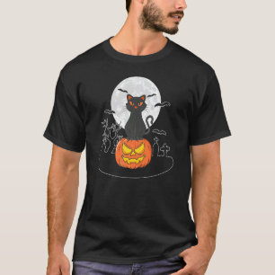 Halloween Niedlich Black Cat Auf Pumpkin Vollmond T-Shirt