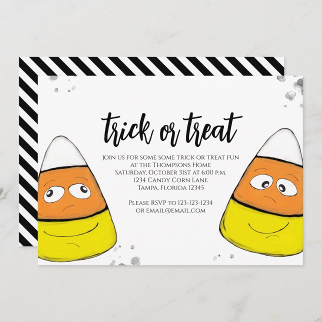 Halloween Niedlich Candy Corn Trick oder Treat Scr Einladung (Vorne/Hinten)