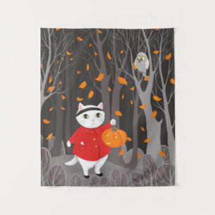 Halloween Niedlich Cat & Jack-o’-Laternenkürbis Wandteppich