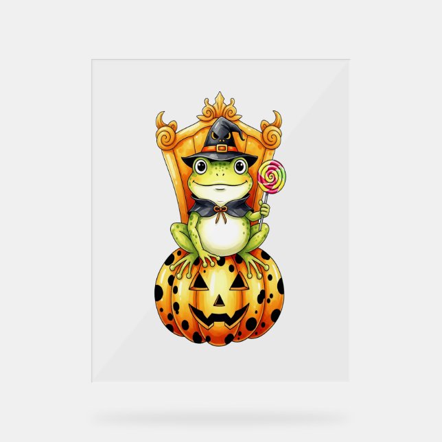 Halloween Niedlich Frosch on Pumpkin Acrylschild (Vorderseite)