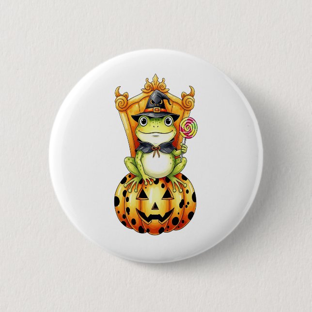Halloween Niedlich Frosch on Pumpkin Button (Vorderseite)