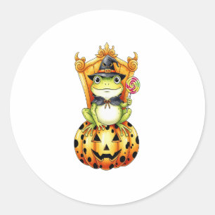 Halloween Niedlich Frosch on Pumpkin Runder Aufkleber