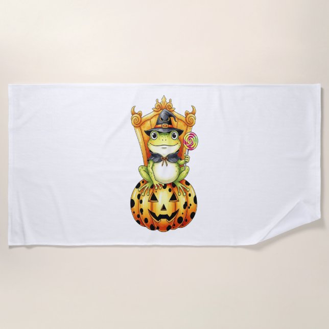 Halloween Niedlich Frosch on Pumpkin Strandtuch (Vorderseite)