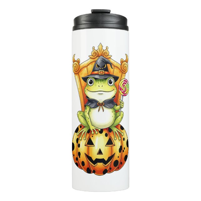 Halloween Niedlich Frosch on Pumpkin Thermosbecher (Vorderseite)