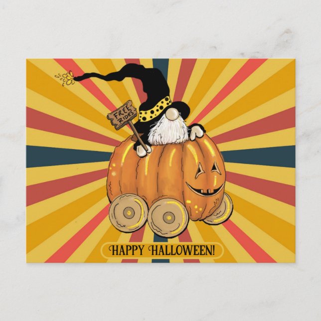 Halloween Niedlich Funny Gnome Pumpkin Colorful Postkarte (Vorderseite)