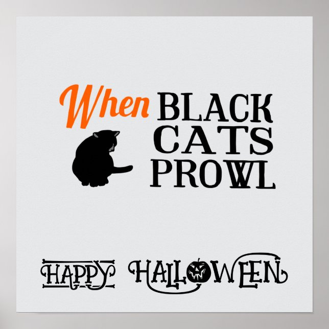 Halloween Niedlich Funny Whimsical Black Cat Poster (Vorne)