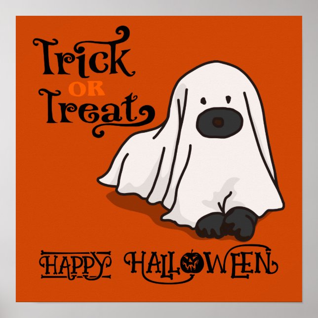 Halloween Niedlich Funny Whimsical Ghost Dog Orang Poster (Vorne)
