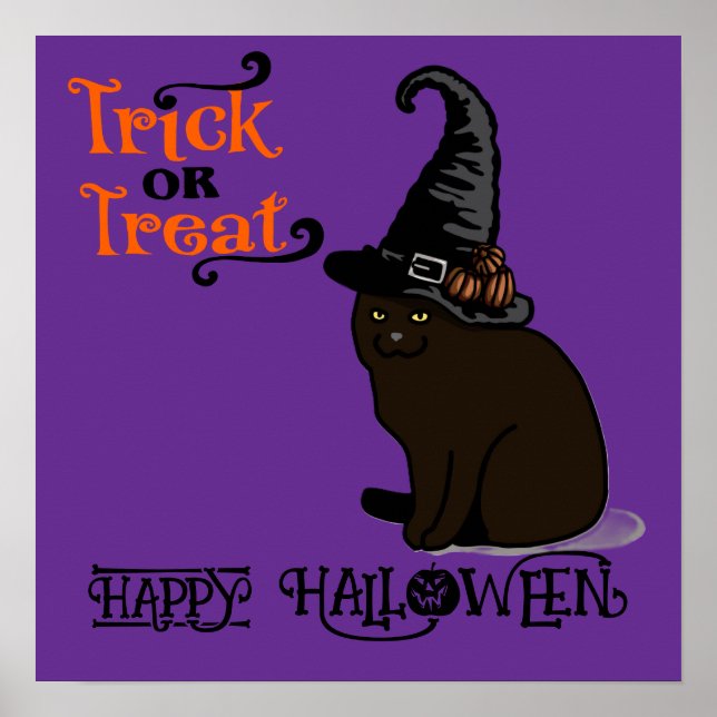 Halloween Niedlich Funny Whimsical Hexenkatze Lila Poster (Vorne)