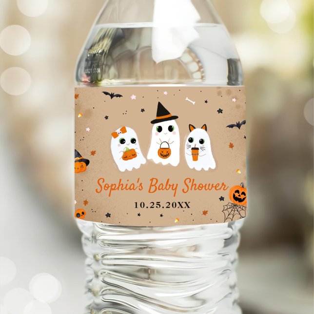 Halloween Niedlich Ghost Baby Dusche Wasserflaschenetikett (Von Creator hochgeladen)