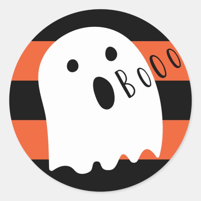 Halloween Niedlich Ghost Boo Orange und Black Stri Runder Aufkleber (Vorderseite)