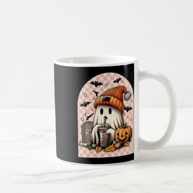 Halloween Niedlich Ghost Drink Kaffee Pumpkin Karo Kaffeetasse (Rechts)