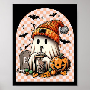 Halloween Niedlich Ghost Drink Kaffee Pumpkin Karo Poster