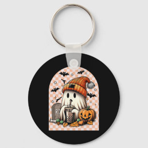 Halloween Niedlich Ghost Drink Kaffee Pumpkin Karo Schlüsselanhänger