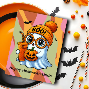 Halloween Niedlich Ghost Fall Pink Orange Postkarte