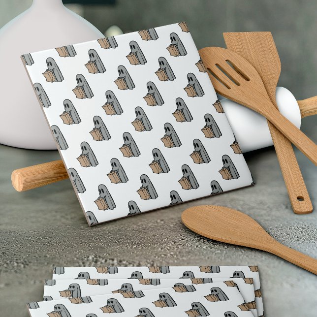 Halloween, Niedlich Ghost Grau, Trick oder Treat,  Fliese (Von Creator hochgeladen)