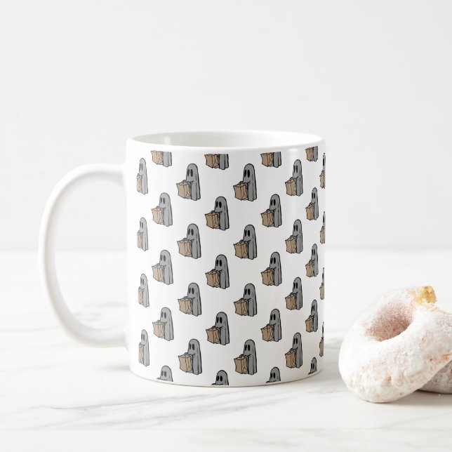 Halloween, Niedlich Ghost Grau, Trick oder Treat,  Kaffeetasse (Mit Donut)