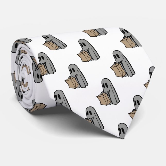 Halloween, Niedlich Ghost Grau, Trick oder Treat,  Krawatte (Gerollt)