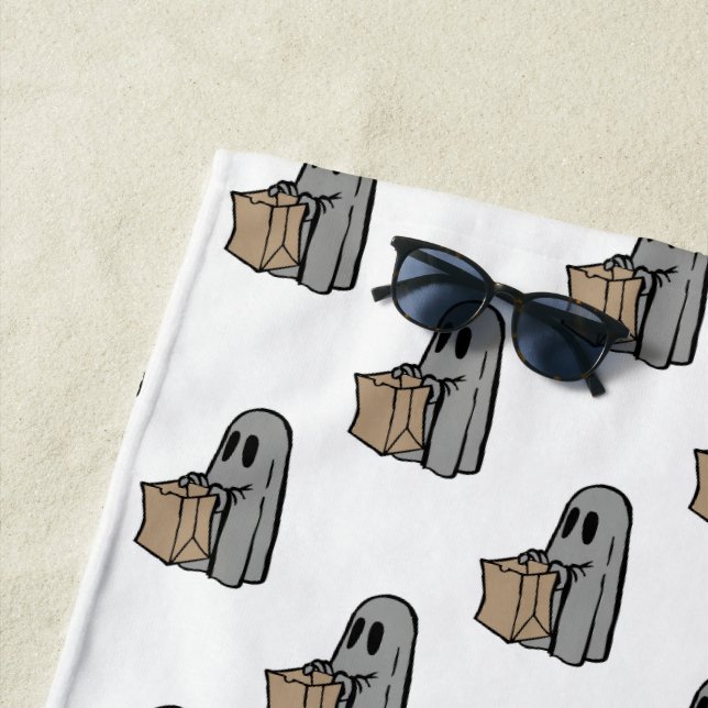 Halloween, Niedlich Ghost Grau, Trick oder Treat,  Strandtuch (Beispiel)
