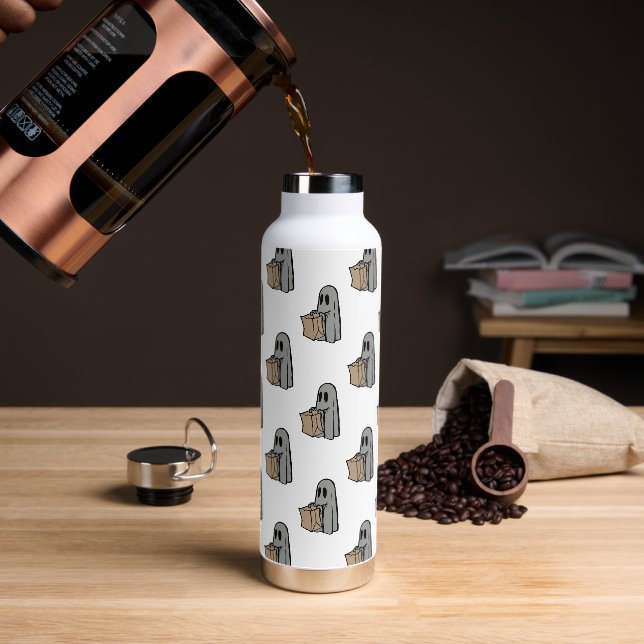 Halloween, Niedlich Ghost Grau, Trick oder Treat,  Trinkflasche (Kaffee)
