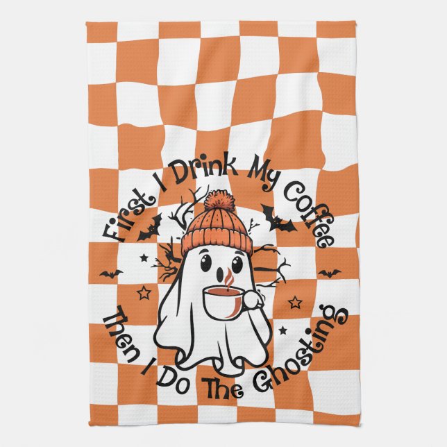 Halloween Niedlich Ghost-Kaffeefall Geschirrtuch (Vertikal)