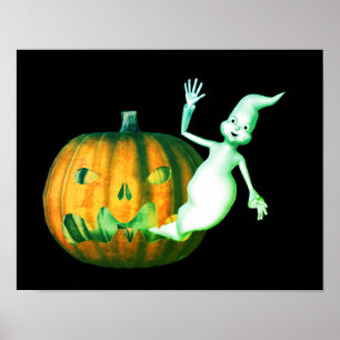 Halloween Niedlich Ghost-Kürbislaterne Poster
