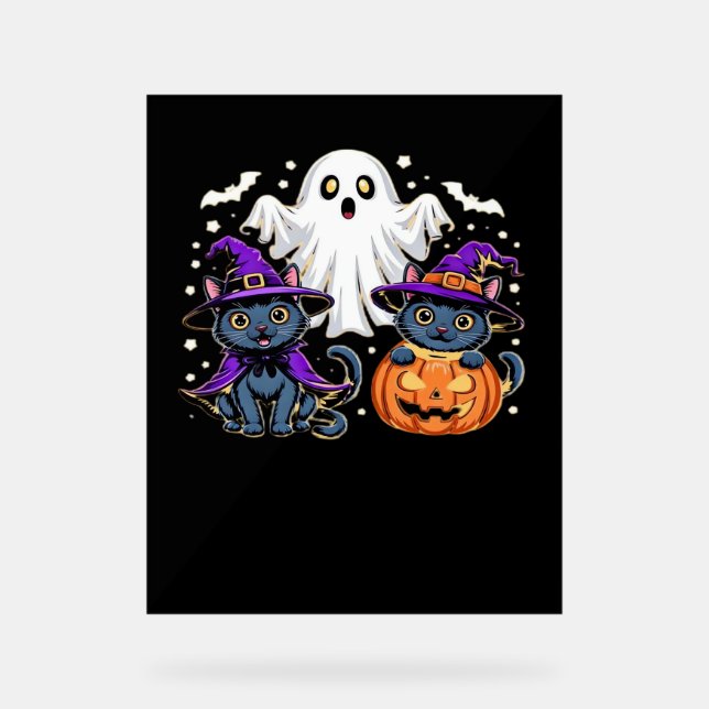 Halloween Niedlich Ghost Pumpkin Cat Classic T - S Acrylschild (Vorderseite)