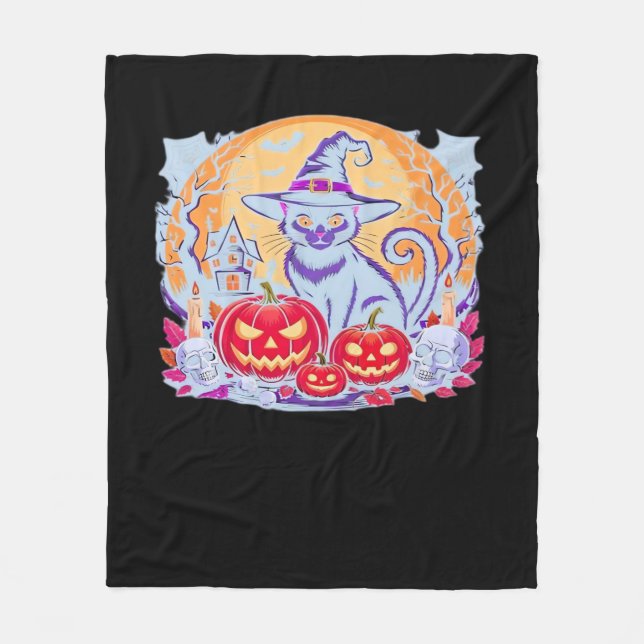 Halloween Niedlich Ghost Pumpkin Cat Classic T - S Fleecedecke (Vorderseite)