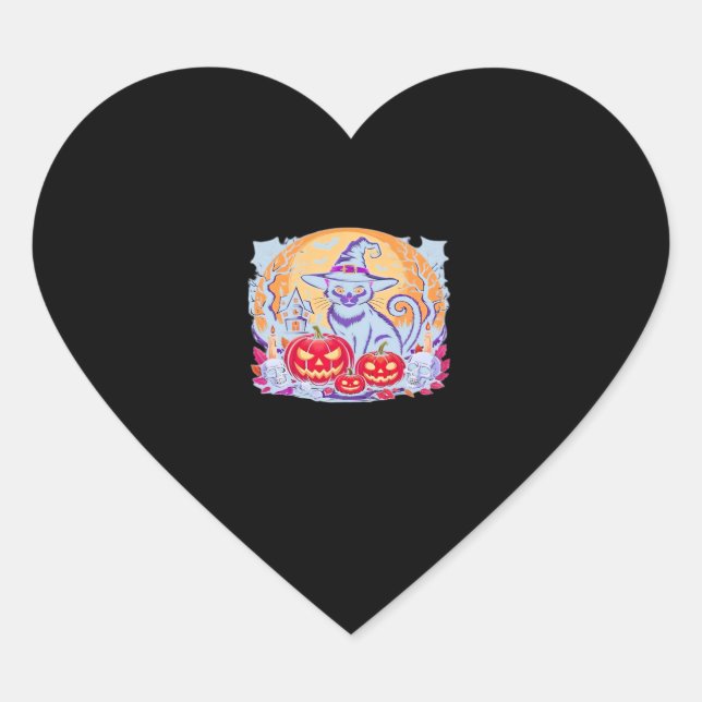 Halloween Niedlich Ghost Pumpkin Cat Classic T - S Herz-Aufkleber (Vorderseite)