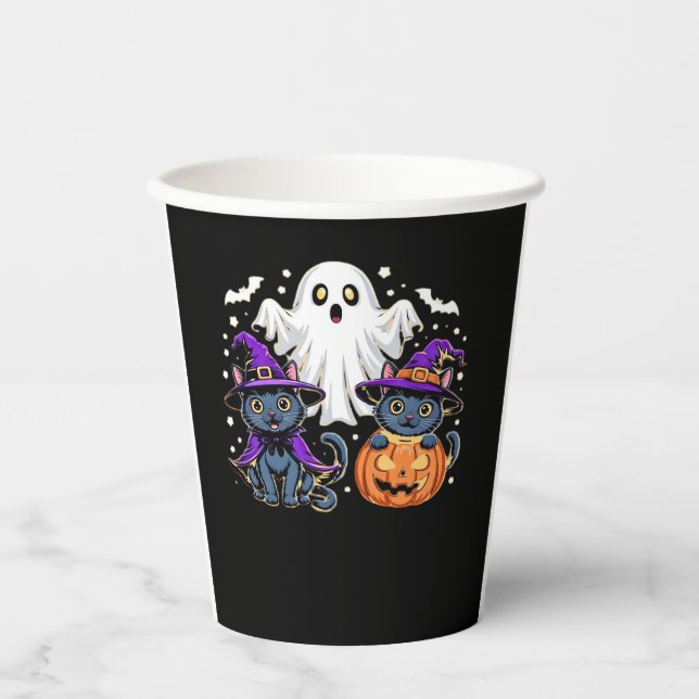Halloween Niedlich Ghost Pumpkin Cat Classic T - S Pappbecher (Vorderseite)