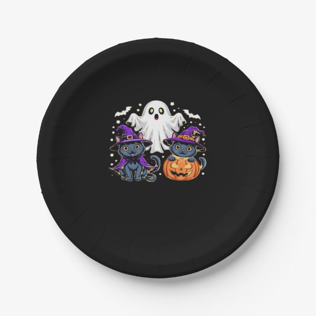 Halloween Niedlich Ghost Pumpkin Cat Classic T - S Pappteller (Vorderseite)