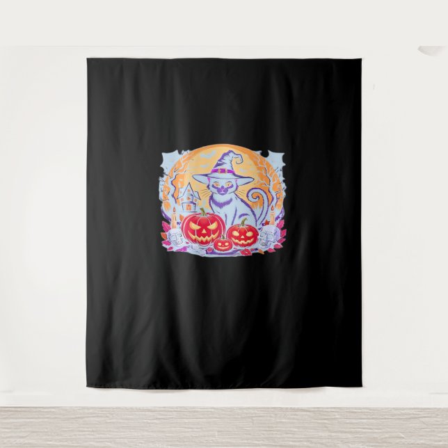 Halloween Niedlich Ghost Pumpkin Cat Classic T - S Wandteppich (Vorderseite)