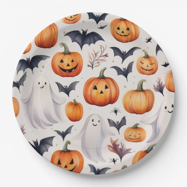 Halloween Niedlich Ghost Pumpkin Party Plate Pappteller (Vorderseite)