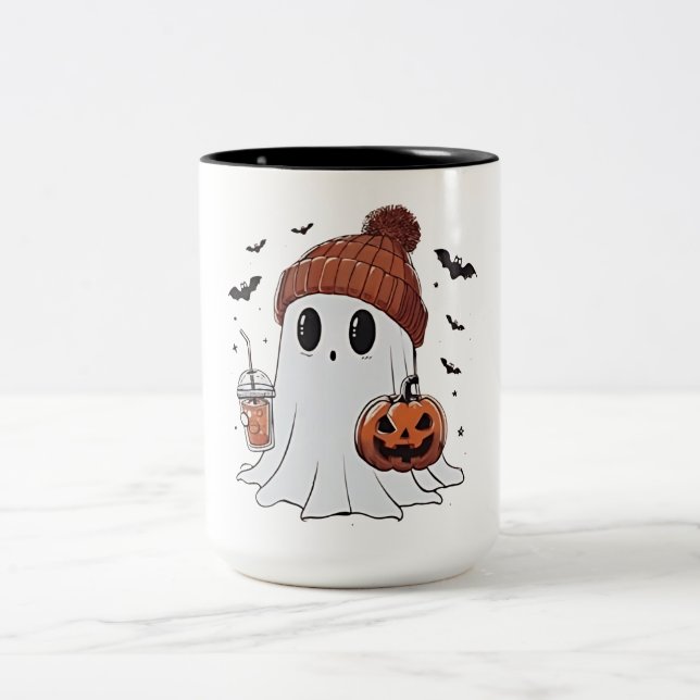 Halloween Niedlich Ghost Shirt Fall Pumpkin Coffee Zweifarbige Tasse (Mittel)
