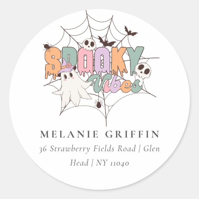 Halloween Niedlich Ghost Spooky Vibes-Adresse Runder Aufkleber (Vorderseite)