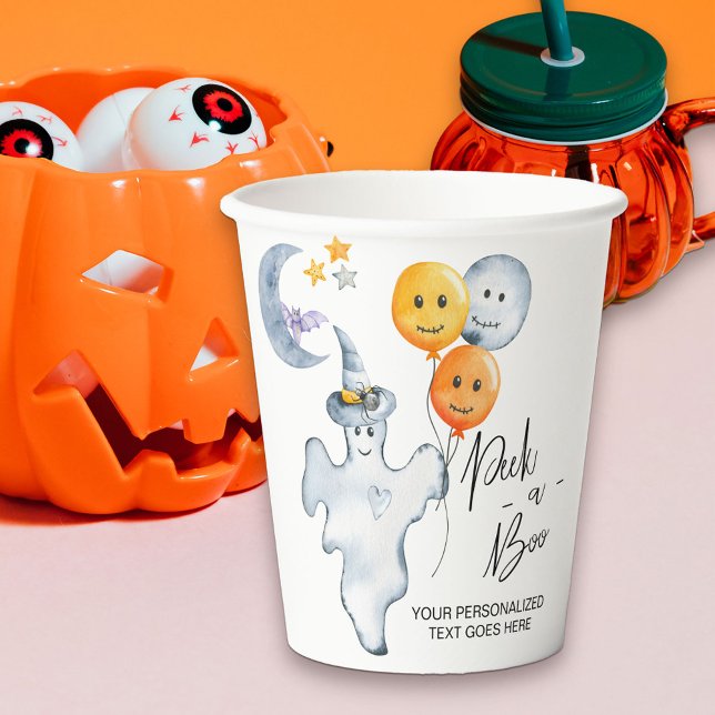 Halloween Niedlich Ghost und Balloons Flüchtige Bl Pappbecher (Cute Peek-a-Boo Halloween Party paper cups)