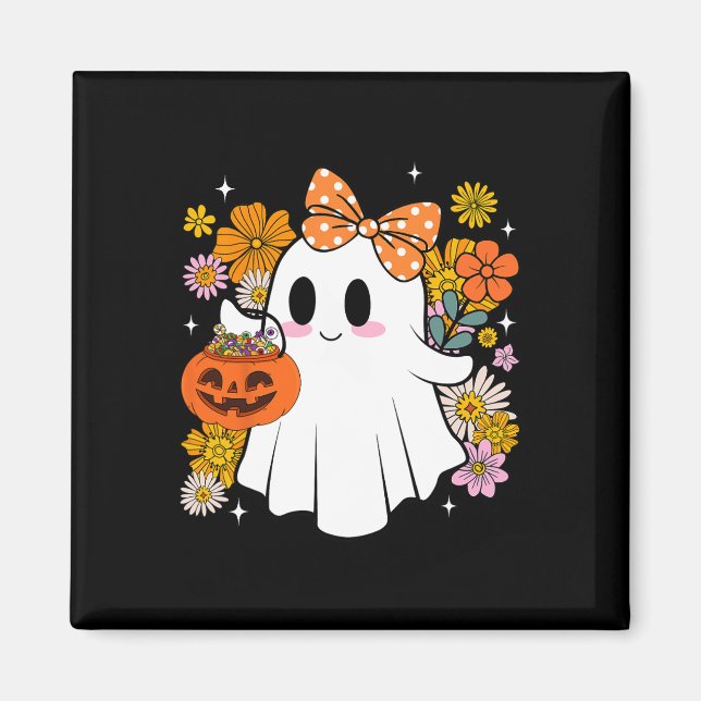 Halloween Niedlich Ghost Vintager Blumenstrauß ode Magnet (Vorne)