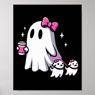 Halloween Niedlich Ghost Walking Hund Spooky Pink Poster